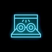 Neon icon of eye test chart with glowing spectacles representing vision care vector
