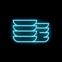 Bright blue neon sign showing stack of plates on black background vector