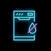 Glowing neon line dishwasher icon showing water saving feature vector