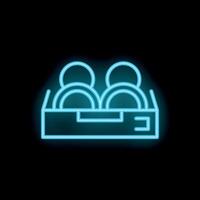 Neon icon of plates stacked in cardboard box for moving vector