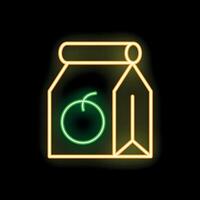 Neon sign of a paper bag containing an apple for lunch break vector