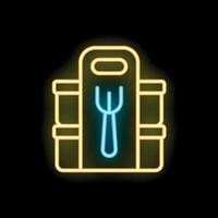 Neon sign of lunch box with fork showing concept of food delivery service vector