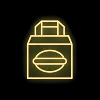 Neon sign showing a take away box with a hamburger inside vector