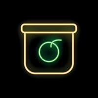 Glowing neon sign of jam jar with blank label on black background vector
