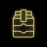 Neon style icon of a milk or juice carton glowing on black background vector