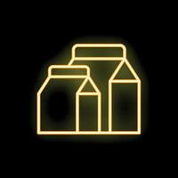 Glowing neon icon of milk or juice cartons on black background vector