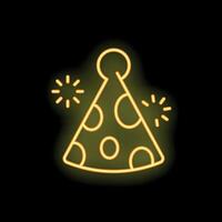 Neon party hat shining with festive fireworks background vector