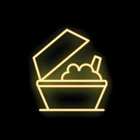 Neon yellow glowing symbol of open skip bin container for construction waste removal vector