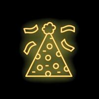 Neon party hat shining with confetti exploding around it vector