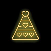 Yellow neon party hat shining on black background with copy space vector