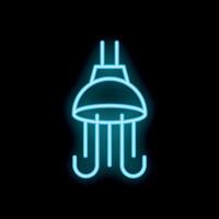 Neon fishing lamp sign with hooks on black background vector