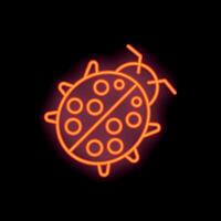 Glowing neon icon of ladybug with spots on black background vector
