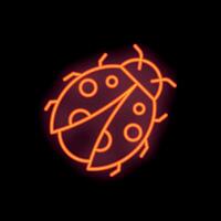 Red neon sign showing a ladybug on black background vector