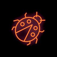 Neon icon of ladybug glowing in dark background vector