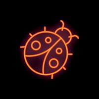 Bright red neon sign showing a ladybug on black background vector