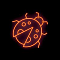 Glowing neon icon of ladybug spreading wings on black background vector