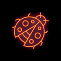 Red neon icon of ladybug glowing on dark background vector
