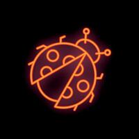 Neon icon of ladybug glowing in dark background vector
