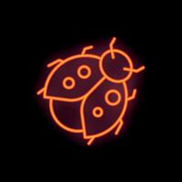 Red neon sign showing a ladybug on black background vector