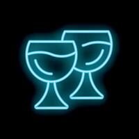 Two glasses of wine forming a toast in neon light style vector