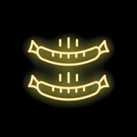 Neon sign of two sausages with steam on black background vector