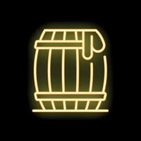 Yellow neon sign of a barrel leaking its contents on a black background vector