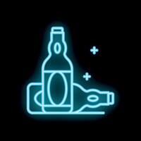 Neon sign showing two bottles on a shelf glowing against a black background vector