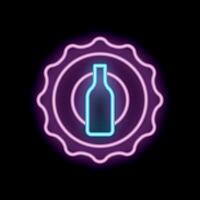 Neon bottle cap sign with glowing bottle on black background vector