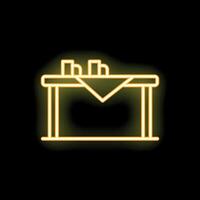 Neon table setting with tablecloth and glasses on black background vector