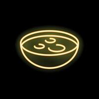 Neon sign of a bowl of soup glowing on black background vector