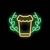 Neon sign showing a beer surrounded by a laurel wreath vector