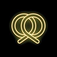 Yellow neon sign shaped like a pretzel on black background vector