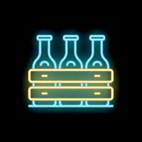 Neon sign of beer bottles in a crate on black background vector