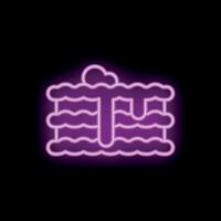 Glowing neon icon of layered cake dripping with icing on black background vector
