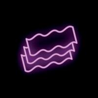 Neon sign representing three slices of crispy bacon on a black background vector
