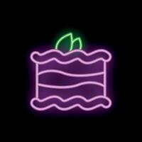 Neon sign showing delicious cake with icing and leaves decoration vector
