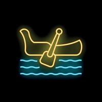 Gondola with oar floating on water surface neon sign on black background vector