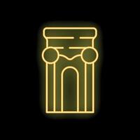 Yellow neon icon of a triumphal arch glowing on a black background vector