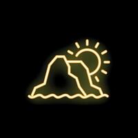 Neon style icon of mountain range with sun shining vector