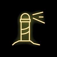Neon lighthouse shining its light on black background vector