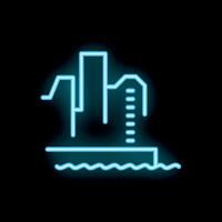 Blue neon sign showing cityscape by night on a pier over water vector