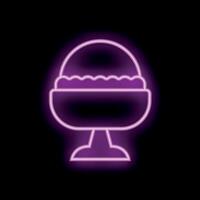 Neon sign of ice cream sundae in bowl on stand glowing on black background vector