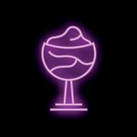 Neon sign representing ice cream sundae with whipped cream on black background vector