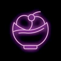 Neon sign representing ice cream dessert with cherry on top in bowl vector