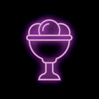 Neon sign showing ice cream sundae in chalice glass on black background vector