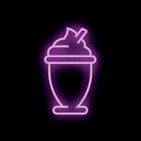 Neon sign representing milkshake with whipped cream and straw on black background vector