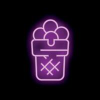 Purple neon sign of ice cream balls in waffle cup on black background vector