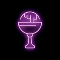 Neon sign representing ice cream dripping into a glass cup with a pink glow effect vector