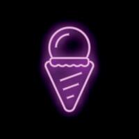 Bright pink neon sign showing ice cream cone on black background vector