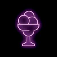 Neon sign showing ice cream sundae in coupe glass on black background vector